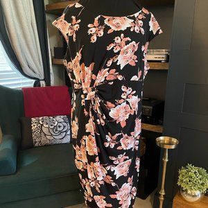 18W Connected Apparel dress in black, pink and white floral cap sleeves